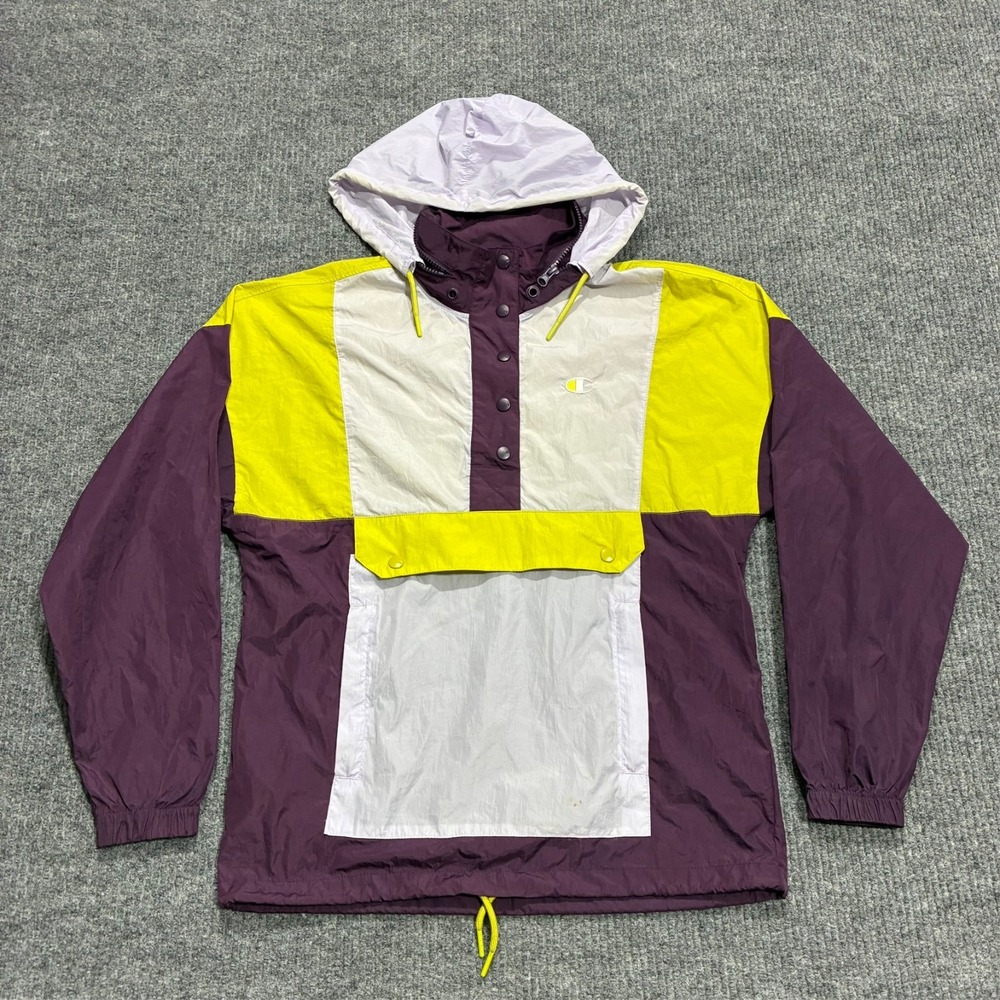 Champion Mens Windbreaker Jacket Size Small‎ Colorblock Hooded Pullover Retro